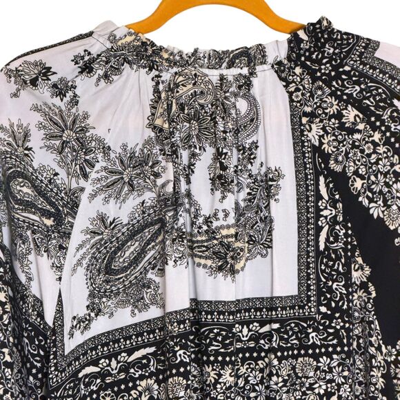 Casa Cabana Boho Blouse Shirt Top Tunic Mixed Print Black White XL bv - Picture 5 of 8